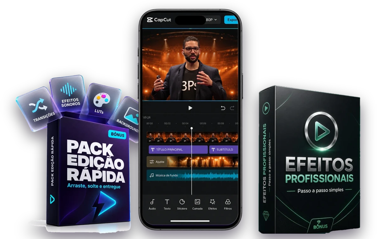 Curso no celular com os bônus Pack Edição Rápida e Efeitos Profissionais